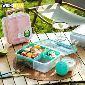 Двухслойный ланч-бокс, герметичный переносной двухслойный офисный контейнер, контейнеры для бенто для школьников, контейнер для салата на открытом воздухе для пикника 1250ml розовый
