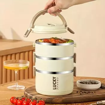 Двухслойный ланч-бокс из нержавеющей стали в японском стиле с ручкой, для офисных работников и студентов с контейнером для хранения продуктов