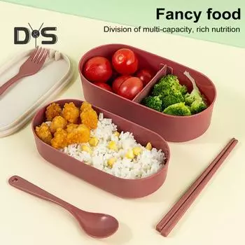 Двухслойный ланч-бокс с посудой, герметичный бенто-бокс объемом 800 мл, легкий термостойкий контейнер для приготовления еды для школы, работы, пикников синий