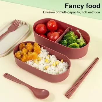 Двухслойный ланч-бокс с посудой, герметичный бенто-бокс объемом 800 мл, легкий термостойкий контейнер для приготовления еды для школы, работы, пикников синий