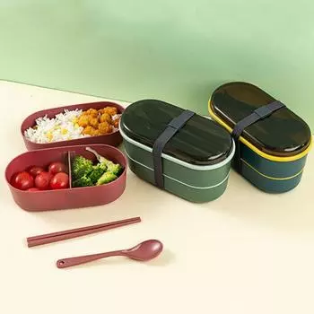 Двухслойный ланч-бокс с посудой, герметичный бенто-бокс объемом 800 мл, легкий термостойкий контейнер для приготовления еды для школы, работы, пикников синий