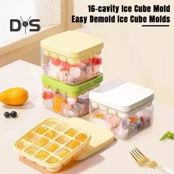 Двухслойный лоток для кубиков льда с крышкой, 16 полостей, легкосъемный холодильник, летний коктейль, виски, льдогенератор, пресс-форма, кухонные принадлежности белый