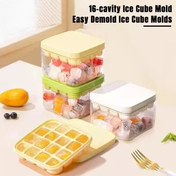Двухслойный лоток для кубиков льда с крышкой, 16 полостей, легкосъемный холодильник, летний коктейль, виски, льдогенератор, пресс-форма, кухонные принадлежности белый