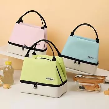 Двухслойный мешок для еды контрастного цвета, изолированный пакет со льдом, сумка для свежего уличного пикника, портативная ручная изоляционная сумка