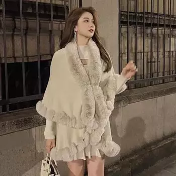 Двухслойный мягкий пушистый темперамент осень-зима новый милый иностранный стиль корейская версия накидка плащ утолщенное трикотажное пальто S Recommendations 85-95 абрикосовый