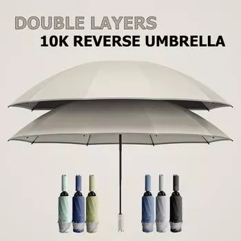 Двухслойный обратный зонт для женщин и мужчин, полностью автоматический ветрозащитный зонт от дождя, роскошный зонт от солнца, зонтик для путешествий