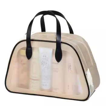 Двухслойный органайзер для макияжа Водонепроницаемая косметичка Несессер Дорожная косметичка Женская M бежевый