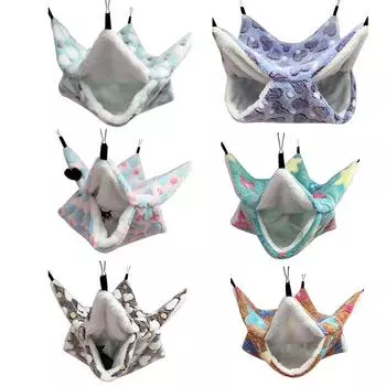 Двухслойный плюшевый гамак для домашних животных, теплая подвесная кровать для хомяка, подвесная кровать для кошек, грызунов, гамак для хомяка, товары для домашних животных 20x20cm светло-зеленый