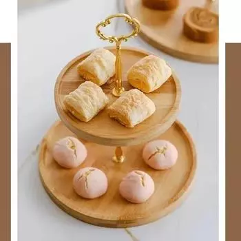 Двухслойный поднос 1 шт., круглый деревянный поднос для торта, фруктов, полка для десерта, послеобеденный чай, закуски, столовая посуда, бытовая посуда, кольцевое блюдо