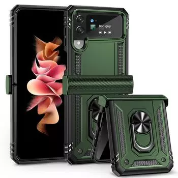 Двухслойный прочный складной чехол для телефона Samsung Galaxy Z Flip 4 Flip3 Flip 3 Flip4 5g, чехлы-подставки с металлическим кольцом for Samsung Z Flip 3 розового золота