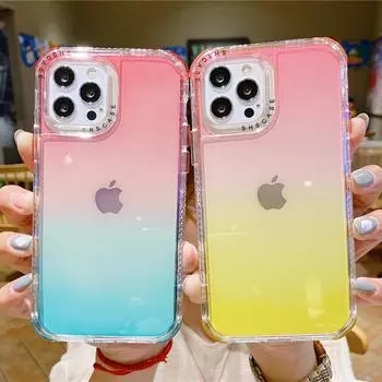 Двухслойный противоударный чехол-бампер с градиентом для телефона Iphone 11 Pro Max 14pro 13 12 Pro, прозрачный мягкий чехол для Iphone 11 12 For iPhone 13