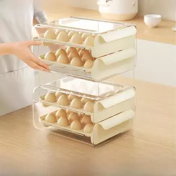 Двухслойный прозрачный контейнер для хранения яиц с 32 отделениями для холодильника или использования на столешнице
