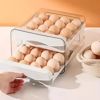 Двухслойный ящик для хранения яиц на 32 ячейки - прочный полипропиленовый материал, подходит для бытового холодильника, держатель для яиц в холодильнике