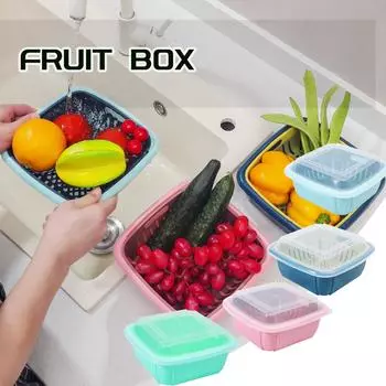 Двухслойный ящик для мытья овощей с крышкой, ящик для хранения свежести, ящик для хранения белый
