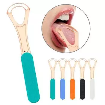 Двухслойный скребок для языка из нержавеющей стали. Высокопрочная полукруглая гибкая щетка для языка с нескользящей ручкой для тщательной очистки. белый