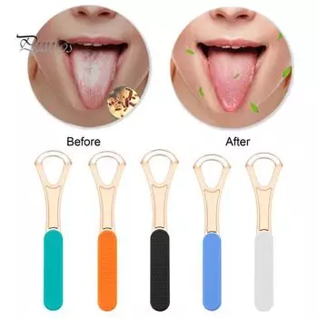 Двухслойный скребок для языка из нержавеющей стали. Высокопрочная полукруглая гибкая щетка для языка с нескользящей ручкой для тщательной очистки. оранжевый