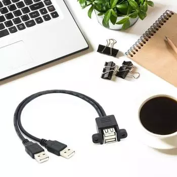 Двухслойный удлинительный кабель USB 2.0 A «папа-мама» с отверстиями для винтов на панели с интервалом 30 мм