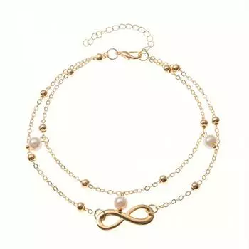 Двухслойный жемчужный браслет на ногу в форме восьмерки ручной работы из бисера регулируемая цепочка на ногу элегантное украшение для женщин свадебная вечеринка подарок летние модные аксессуары золотой