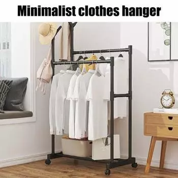 Двухстоечная вешалка для одежды, приподнятая конструкция, напольная вешалка для одежды в стиле современного минимализма, держатель для губки, металлическая пылезащитная вешалка для одежды