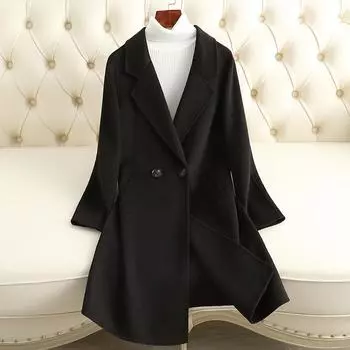 Двухстороннее кашемировое пальто для женщин 2024 года, новое маленькое приталенное и тонкое шерстяное пальто, а также шерстяное пальто будет отправлено от их имени. S чёрный