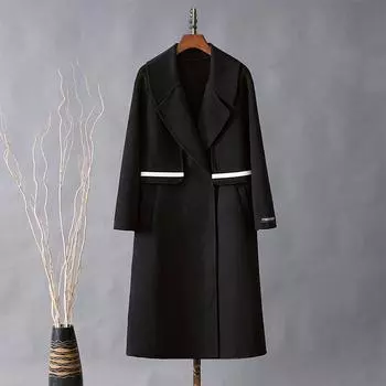 Двухстороннее шерстяное пальто средней длины в корейском стиле, свободное повседневное шерстяное пальто S
