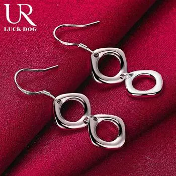 Двухсторонние серьги из стерлингового серебра 925 пробы. Модные свадебные украшения. 4.50*1.10cm