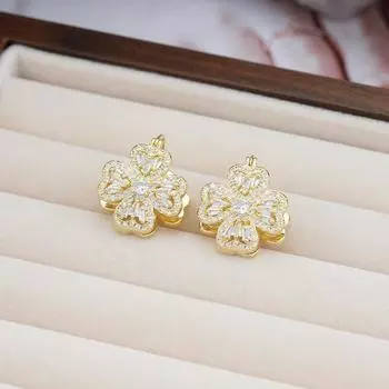 Двухсторонние серьги с четырьмя листочками клевера и полным бриллиантом из циркония, легкие, роскошные, высококачественные серьги, модные, темпераментные, брендовые, застежки для ушей 18K золотой