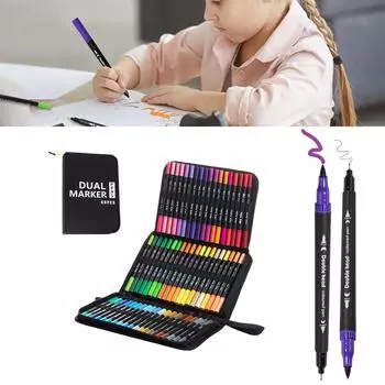 Двухсторонняя акриловая ручка с футляром для хранения 60/72 цветная маркерная ручка с кисточкой и тонким наконечником для рисования в стиле скрапбукинга 60