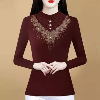 Двухсторонняя немецкая бархатная футболка-основа для женщин весна, осень и зима новый стиль плюшевый утолщенный топ с полувысоким воротником M