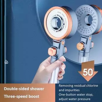 Двухсторонняя уникальная насадка для душа, струи для ванной комнаты, водосберегающая фильтрация, круглая регулируемая насадка для дождя, распылитель Light Grey