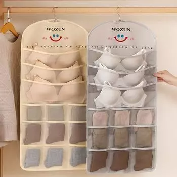 Двухсторонняя вешалка для хранения нижнего белья, настенная вешалка для хранения мелочей, сумки для дома Grey-18 Grids