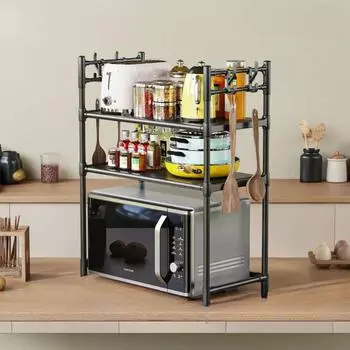 Двухуровневая кухонная полка для микроволновой печи Простая полка для хранения Многоуровневая организующая полка Напольная полка для приправы в духовке