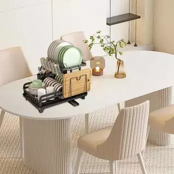 Двухуровневая металлическая сушилка для посуды с дренажной доской, вращающаяся на 360 градусов антикоррозийное покрытие Нет чёрный