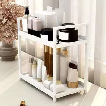 Двухуровневая многофункциональная полка для хранения на столешнице, хранилище для косметики в ванной комнате, держатель для кухонных специй, большая вместимость, черный и белый белый