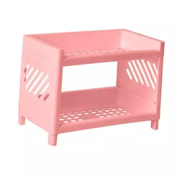 Двухуровневая настольная полка Пластиковый настольный органайзер Стойка для хранения для спальни, общежития, офиса Розовая розовый