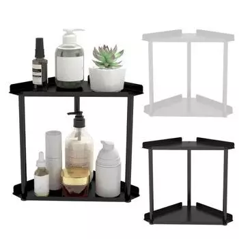 Двухуровневая полка для хранения вещей, угловая полка для ванной комнаты, прочная несущая полка для ванной комнаты, органайзер для витрины с ограждениями чёрный