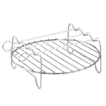 Двухуровневая решетка для аэрофритюрницы из нержавеющей стали, универсальная круглая решетка для жарки, решетка для гриля с шампурами, противень для выпечки, держатель для аэрофритюрницы