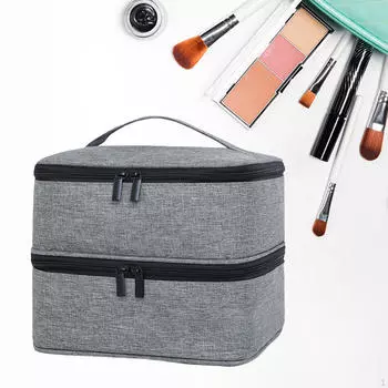 Двухуровневая сумка для хранения лака для ногтей с разделителями, вмещает 30 бутылочек, для женщин серый