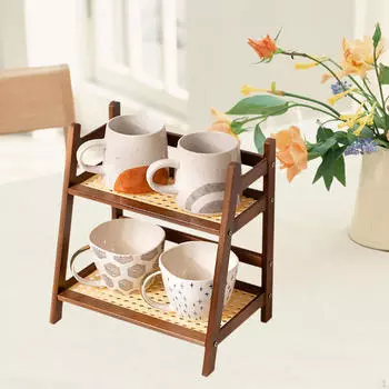Двухуровневая сушилка для бутылок для хранения чашек и кружек на столешнице коричневый