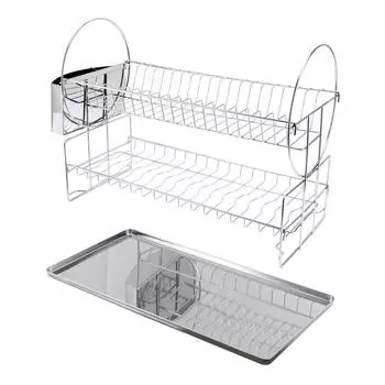 Двухуровневая сушилка для посуды из нержавеющей стали, двухслойная сушилка для посуды с подставкой для столовых приборов для кухни