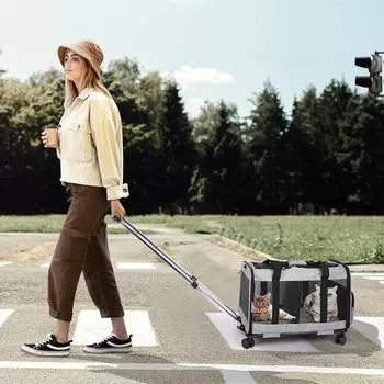 Двухуровневая тележка для домашних животных: Вместительная, дышащая, съемная ручная и наплечная дорожная сумка для кошек королевский синий