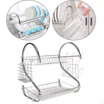Двухуровневый держатель для сушки посуды с местом для хранения столовых приборов для шкафа 36cm