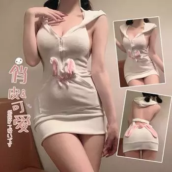 Двумерный сексуальный свитер, толстовка с капюшоном с открытой спиной, костюм для косплея в виде кролика One size