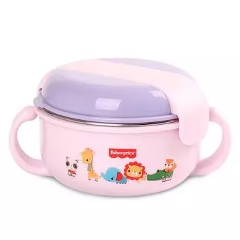 Двуручная миска для еды Fisher Price из нержавеющей стали с крышкой, розовая, 1 шт.