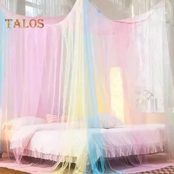 Двуспальная кровать москитная сетка мелкий сетчатый балдахин дышащий 4 угловой летний занавес для кровати для внутреннего и наружного использования в семейном общежитии 1 Set фиолетовый