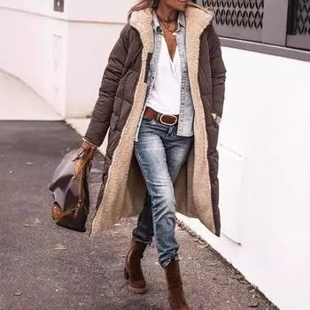 Двустороннее длинное пушистое зимнее пальто с капюшоном для женщин больших размеров, повседневная верхняя одежда на осень и зиму S синий