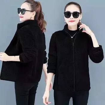 Двустороннее флисовое пальто, женское короткое, большого размера, коралловое бархатное осенне-зимнее утепленное флисовое пальто, женский свитер XXXL чёрный