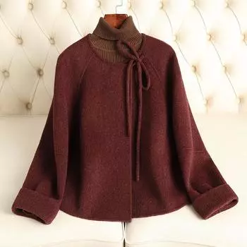 Двустороннее флисовое шерстяное пальто женское короткое 2024 осень новое маленькое ароматное стильное шерстяное пальто высокого класса женское маленькое S