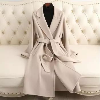 Двустороннее кашемировое пальто для женщин средней и длинной длины 2024 года, осенне-зимняя одежда, новое тонкое модное шерстяное пальто S
