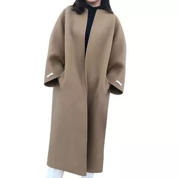 Двустороннее кашемировое пальто для женщин, средней длины, облегающее зимнее шерстяное пальто для женщин L хаки